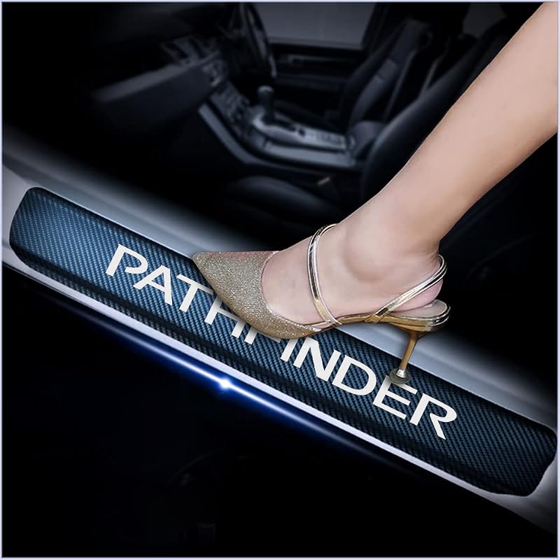 Protetor de soleira para Nissan Pathfinder com adesivo, textura estilo fibra de carbono, branco RinRinGo, kit com 4 peças