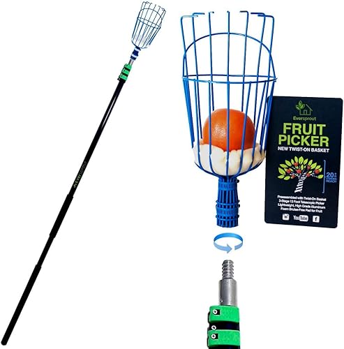 EVERSPROUT Recolector de frutas de 24 pies (alcance de más de 30 pies) Diseño telescópico de fácil fijación en la cesta Poste de extensión de