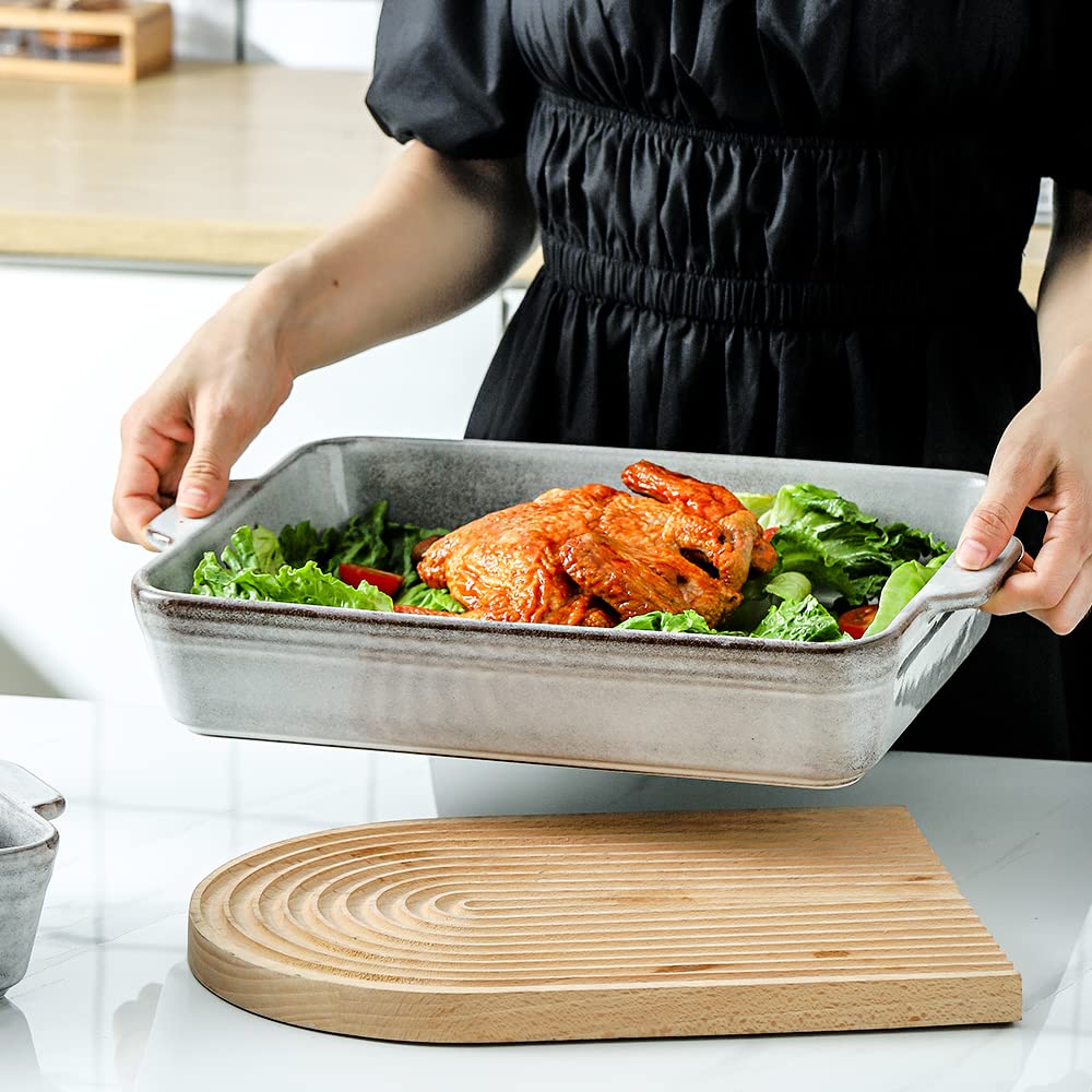 KOOV Bakeware Set, Keramik Backform Set, Rechteckige Auflaufform Set, Lasagnepfanne, Backformen Set zum Kochen, Kuchen Abendessen, Küche, 22,9 x 33 cm, Reaktive Glasur 3-teilig, Variabel Grau