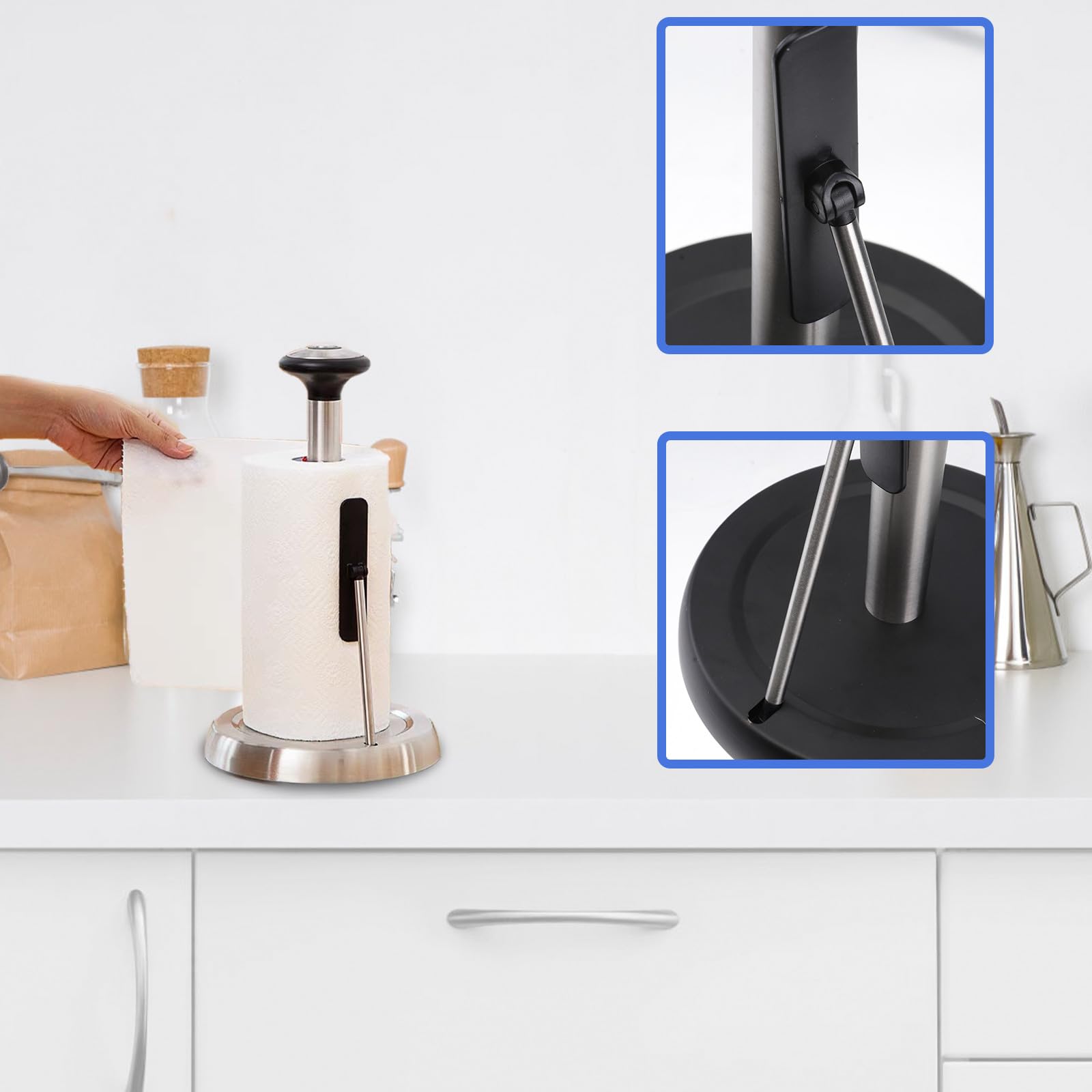 Porta Tovaglioli in Acciaio Inossidabile Nero, Supporto per Rotolo Carta Asciugatutto da Cucina e Casa, Design Minimalista e Facile da Usare