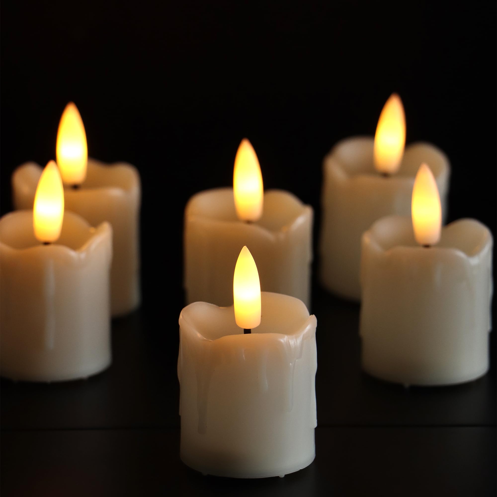 Magiq 6 Pack Battery Operated Flameless Drip Candles with Timer(5 Hour) 1.5”x2.6”White Plastic Flickering LED Electric Fake Set Votive for Valentine's