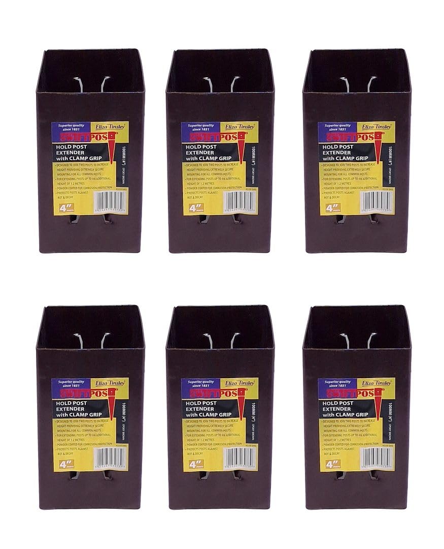 6 x Fence Post Holder 75mm posts Support Extender Brown for 75mm x 75mm posts (3") Eliza Tinsley Swiftpost, Pack of 6