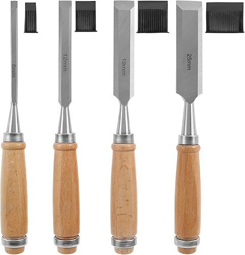 Miniatura 3 de Juego de 4 cinceles de madera afilados de acero al cromo-vanadio para tallar madera con asas de haya, herramientas ergonómicas de tallado de madera