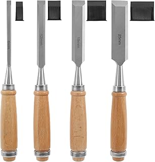 4Pcs Wood Chisels Set, Sharp Chrome-Vanadium Steel Wood Carving Chisels with Beech Handles, Ergonomic Wood Carving Tools, Professional Woodworking Tools for Carpentry Woodworking Hobbyist Craftsman