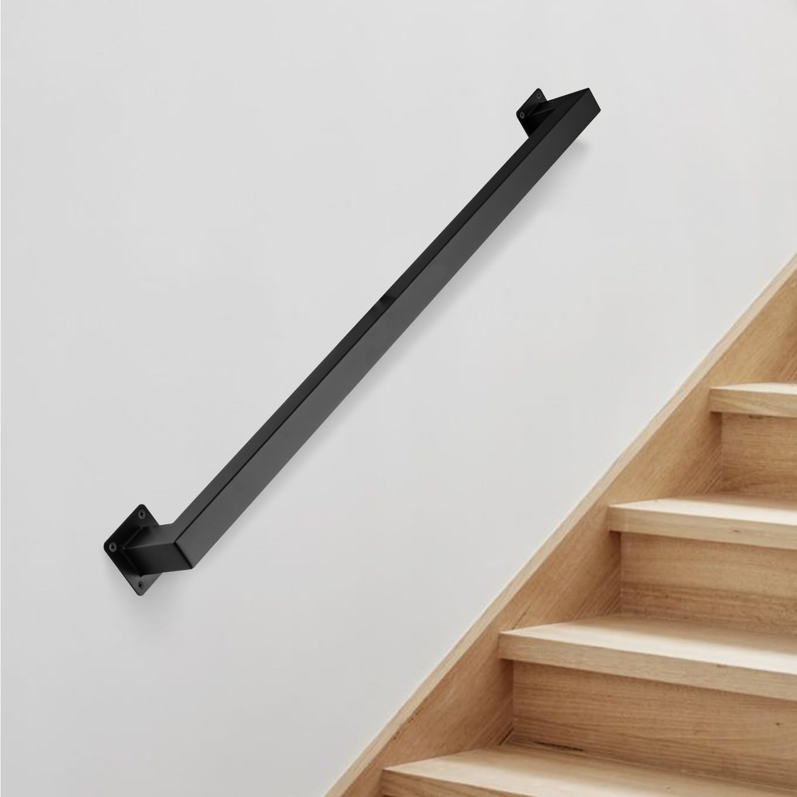 Garde-corps robuste en fer noir de 0,9 m – Rampe de sécurité murale pour escaliers, terrasses et porches, capacité de charge de 226,8 kg, design industriel antidérapant pour une utilisation en