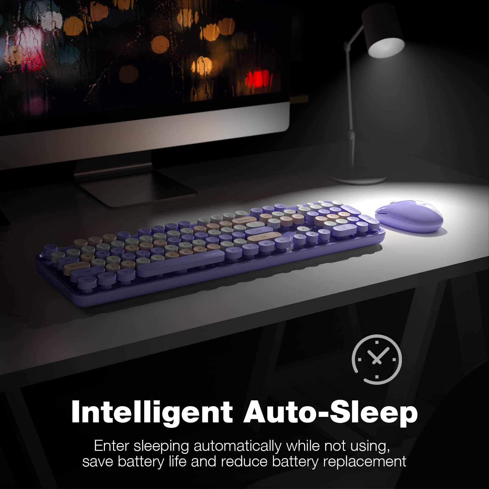 MOFII Wireless Keyboard and Mouse Combo,2.4GHz Retro Full-Size Keyboard with Number Pad and Cute Wireless Mouse for Computer PC Desktops Laptop WindowsxP/7/8/10(): Purple Colorful-B