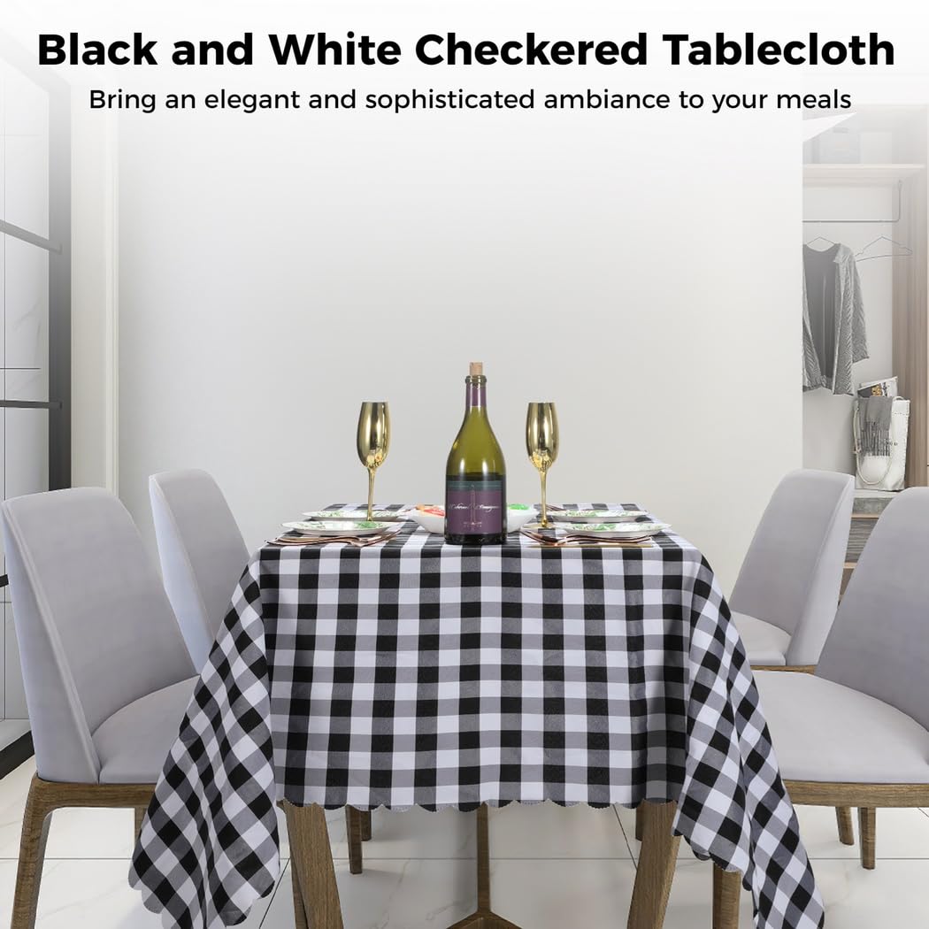 Générique Nappe à Carreaux Noir et Blanc, 140 x 140 cm, Nappe rectangulaire Lavable, Motif Vichy, Protection Contre Les Taches et Les éclaboussures, pour Salle à Manger, Pique-Nique, fête