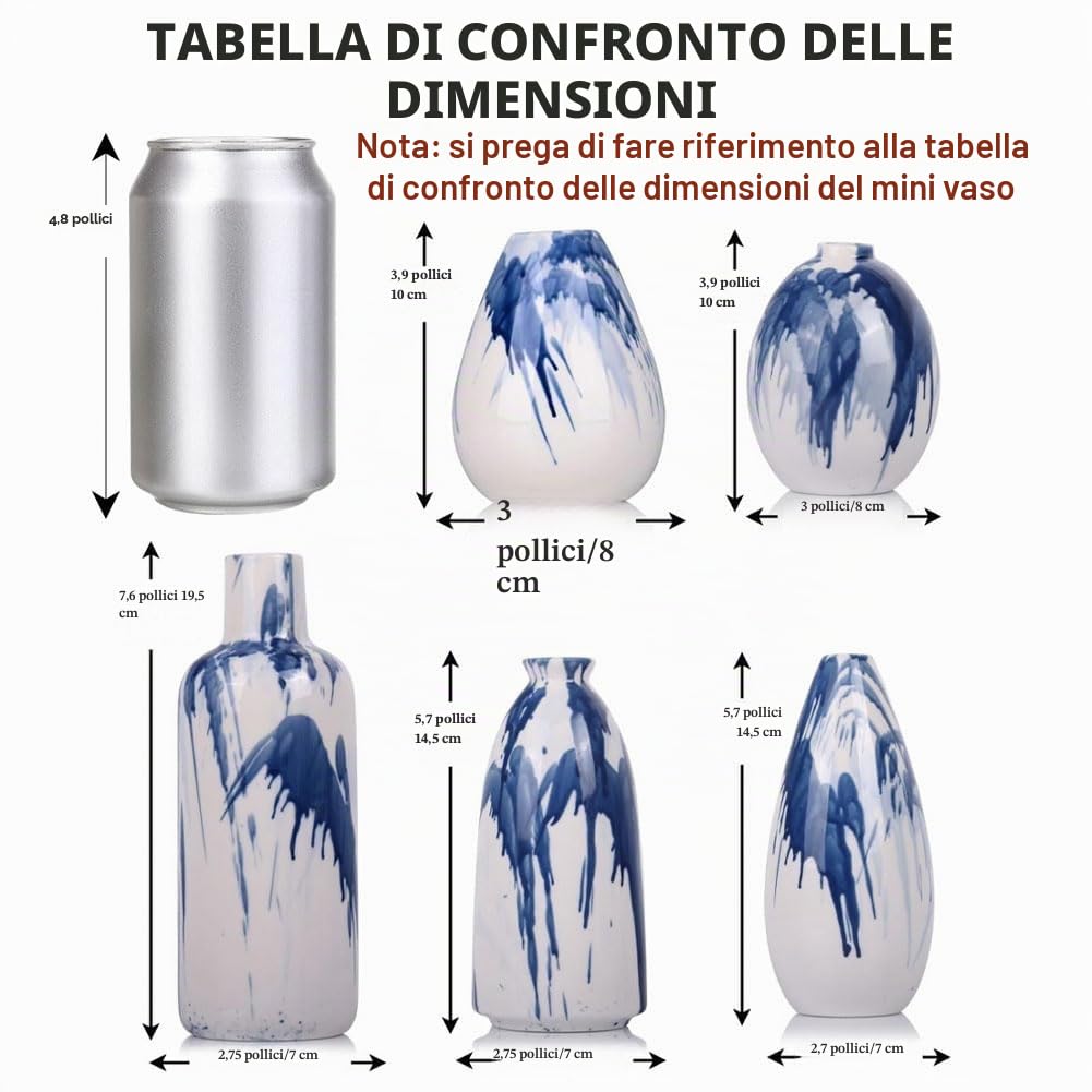 Set di 5 vasi in ceramica blu e bianca - Vasi decorativi moderni in stile rustico blu navy per casa, ufficio, soggiorno, centrotavola per decorazioni da tavola per mensole e accenti per caminetto