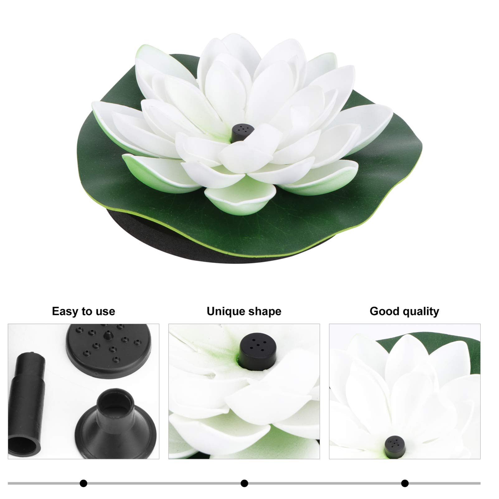 BESTonZON Fuente Decorativa Solar Bomba de Agua Flotante en Forma de Loto para Estanques Pequeños, Circulación de Agua y Oxígeno, Hecha de Plástico Blanco