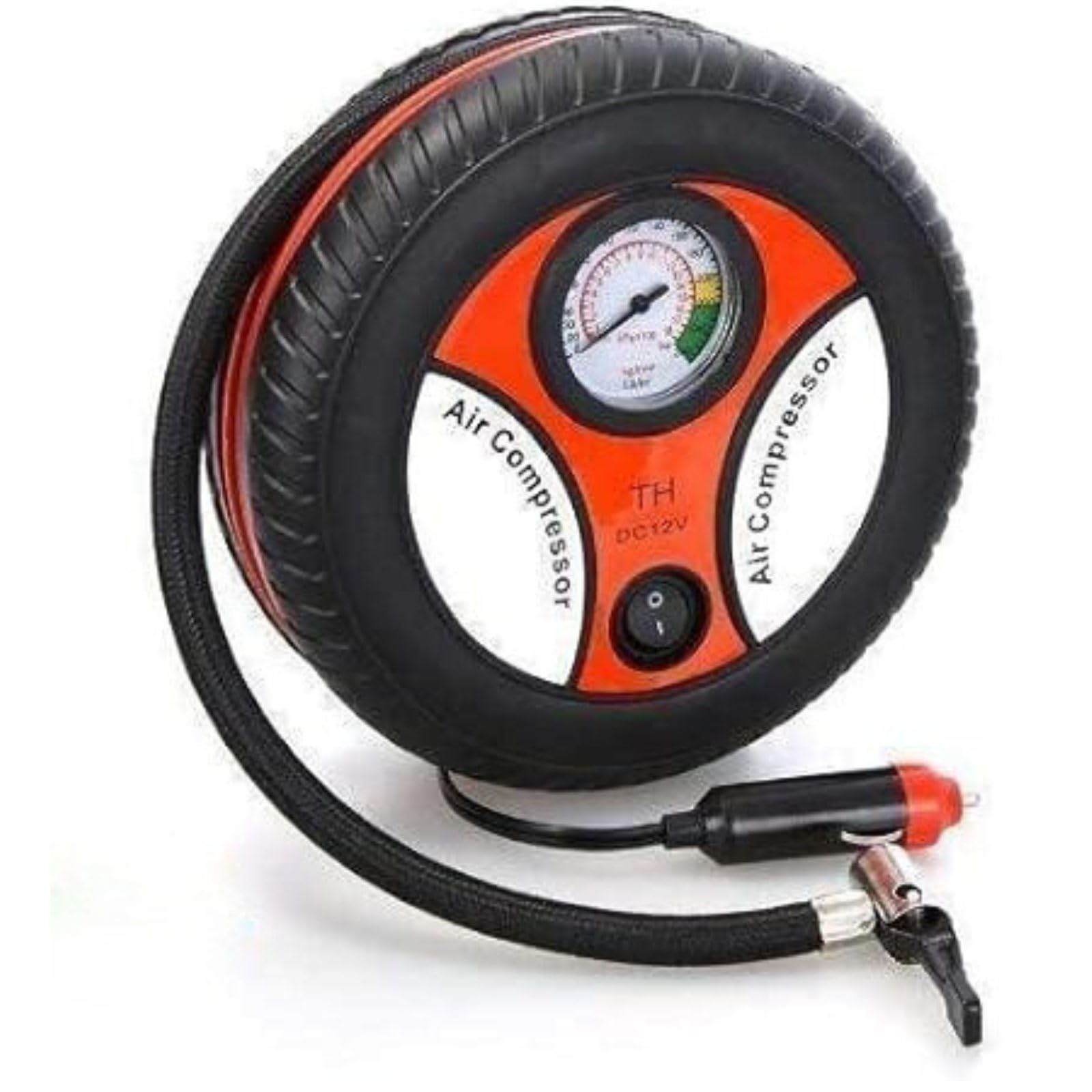 RIMCART Portable Electric Mini DC 12V Air Compressor Pump for Car and Bike Tyre Tire Inflator (Red