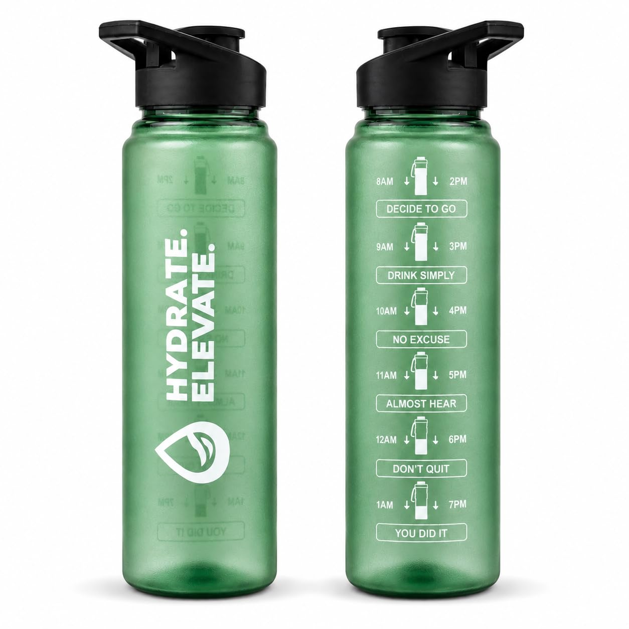 Hydrate Elevate 1L Water Bottle - BPA-Free Tritan with Motivational Time Markers | Leakproof Sports Bottle | Wide Mouth Design | Gym, Office & Travel Hydration Bottle — image 1
