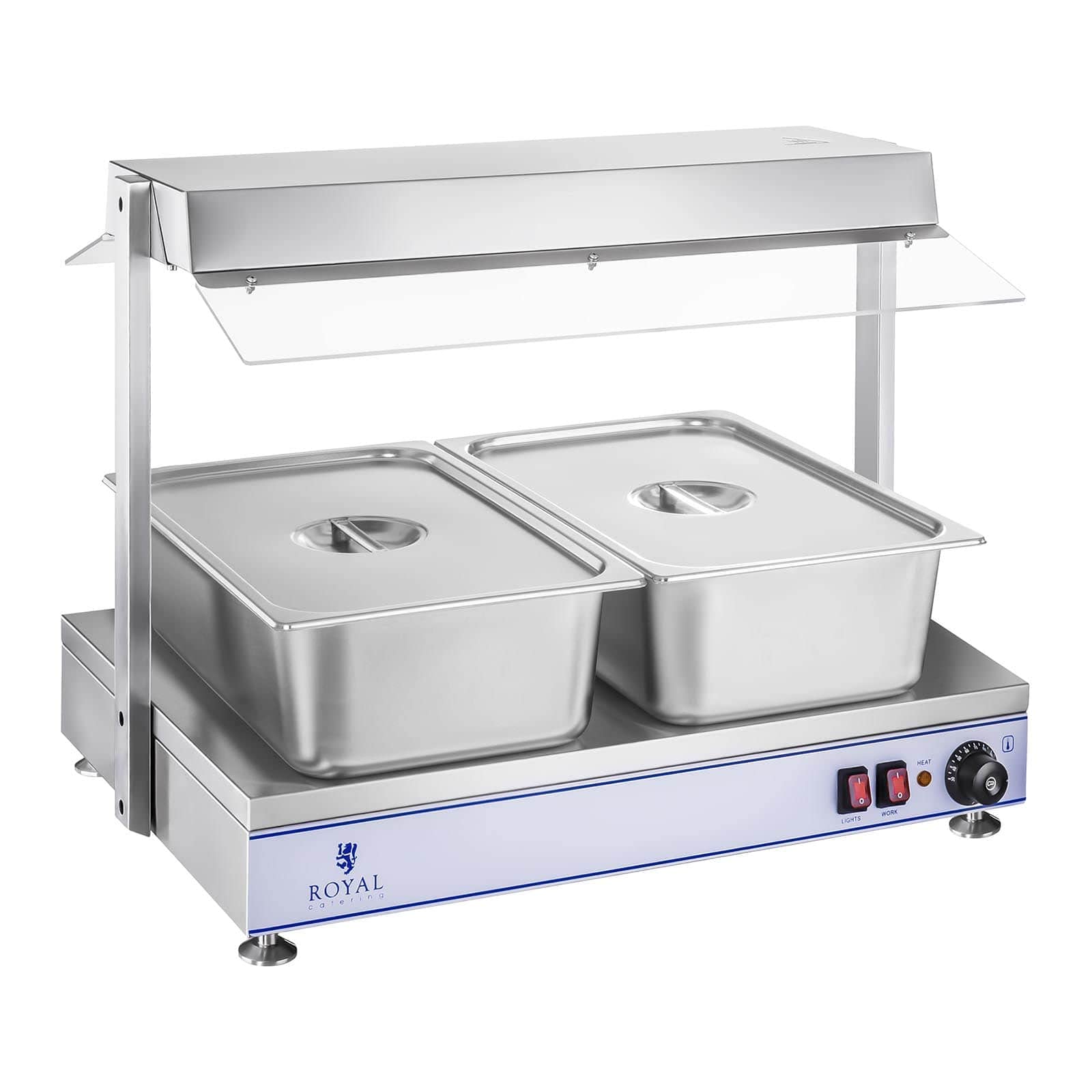 Royal Catering RCHP-70 Warmhalteplatte Heizplatte (1.100 Watt, 70 x 50 cm, 2 Halogenlampen, Edelstahl, Temperaturbereich bis 110 °C) Bain Marie Speisenwärmer Suppenstation Wärmetheke