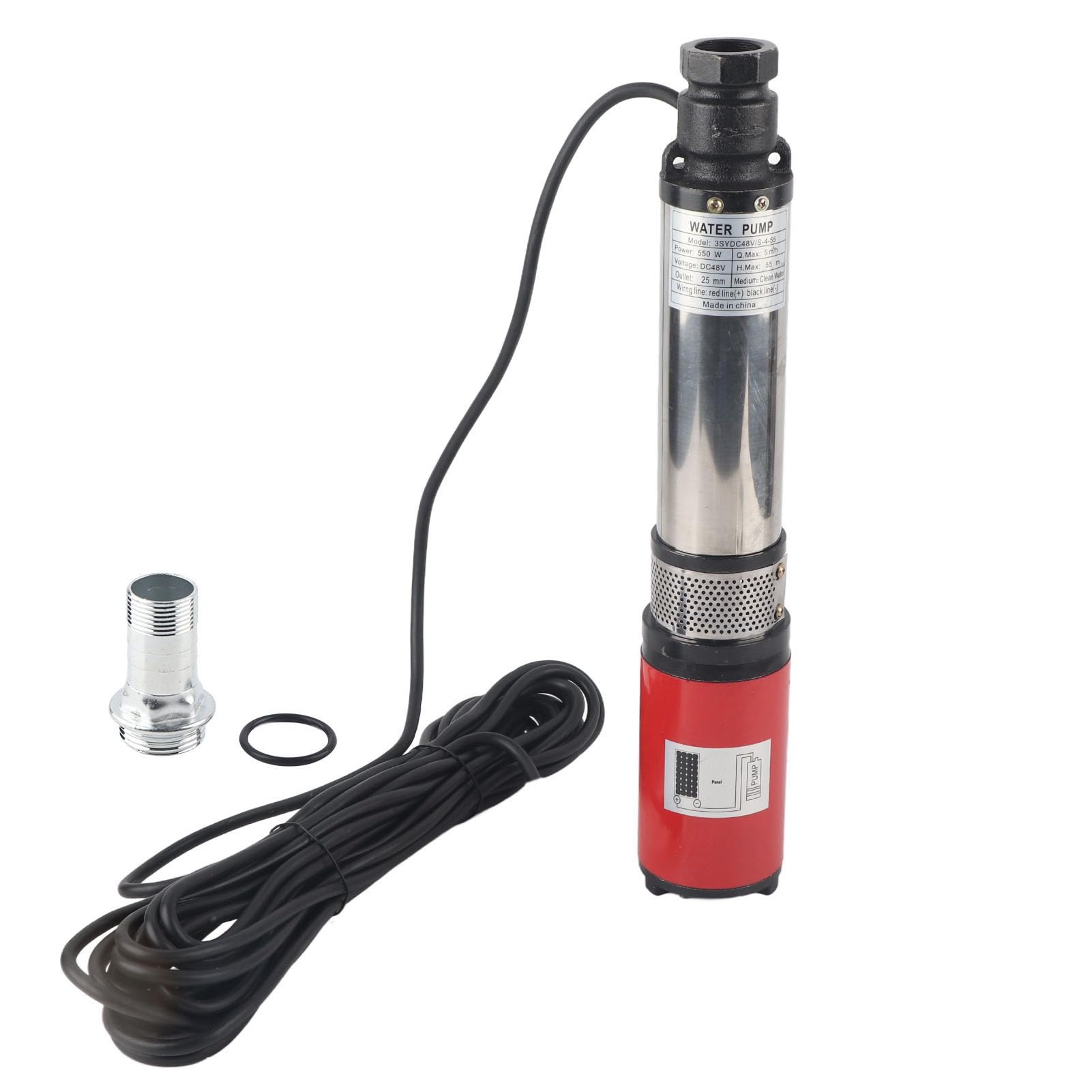 Generic Bomba de Pozo Profundo CC, 48 V, 55 M de Cabeza, 5 M3/h, Bomba de Agua Solar de Gran Flujo y Alta Elevación, de Pozo Sumergible con Motor de Latón con Impulsor Flotante, para Riego Agrícola,