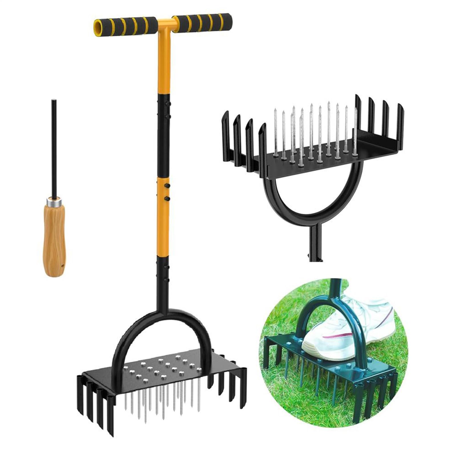 Aeratore da giardino - Strumento manuale di aerazione per prato, attrezzatura manuale di foratura dei fori per allentare il terreno per il giardino l' la serra la terrazza
