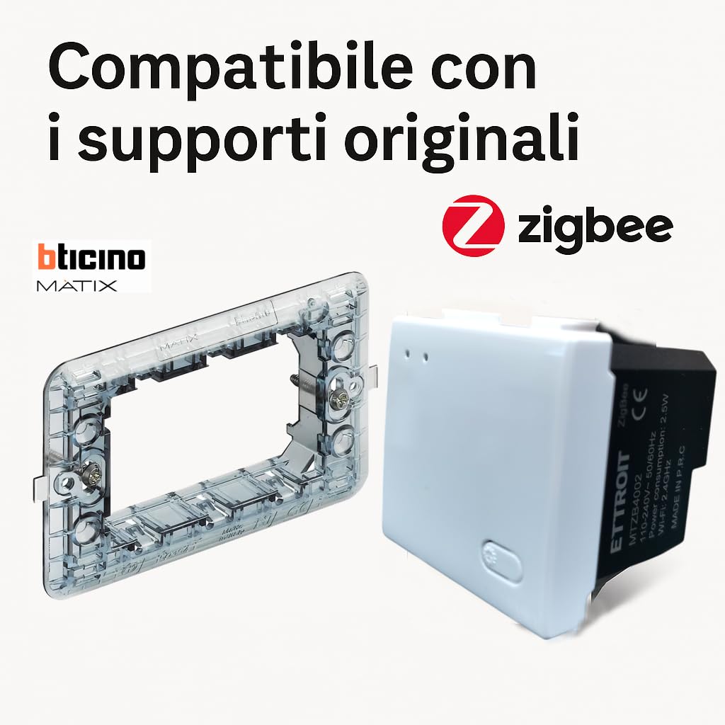 Elektronova Gateway zigbee smart Wifi frutto modulo ad incasso compatibile con supporti Bticino Matix bianco