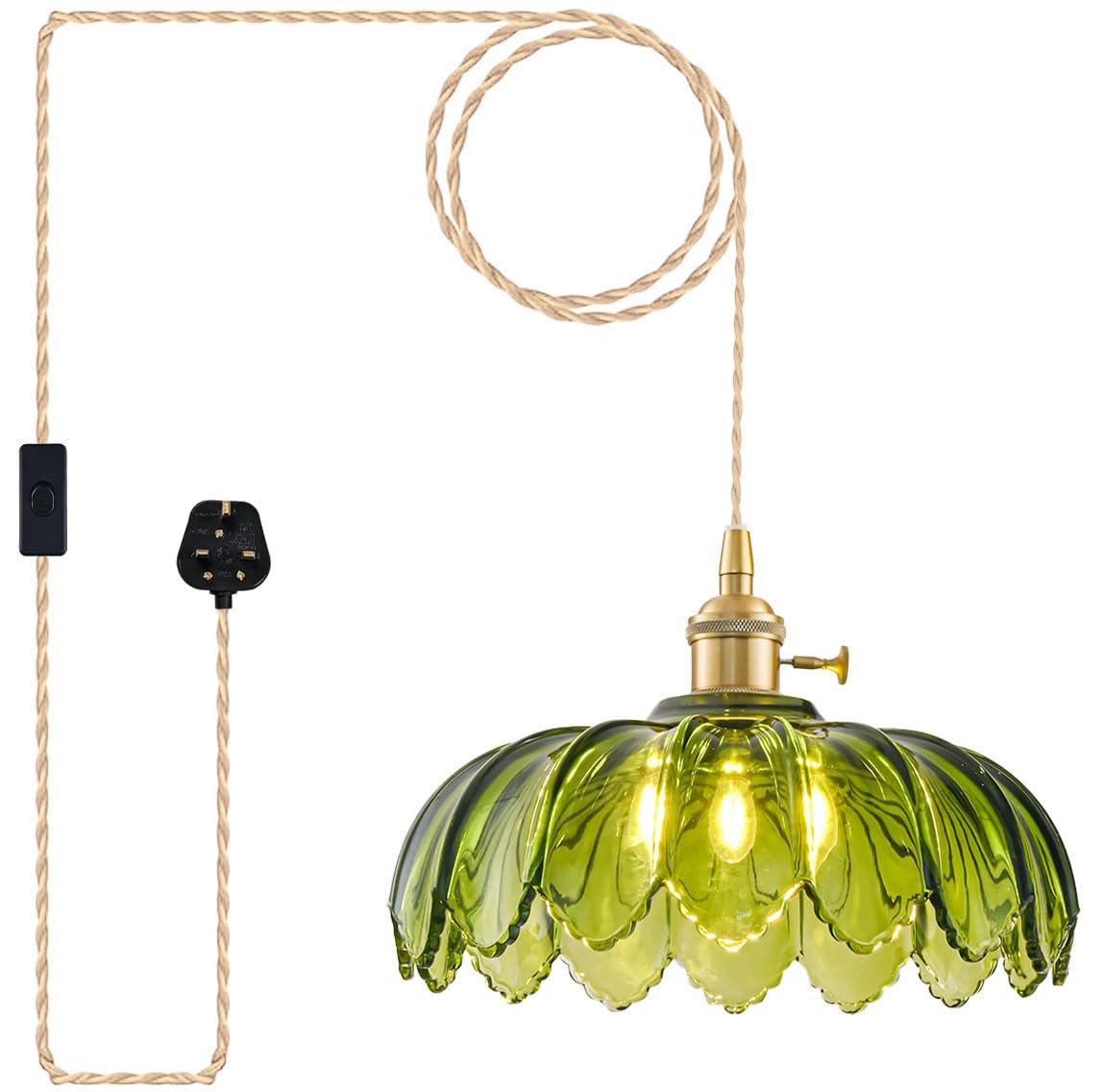 Plug in Pendant Light Fixtures, Hanging Pendant Lights Glass Pendant Light, Vintage Green Pendant Lighting, Pendant Lights for Kitchen, Bedroom, Dining Room, Living Room, Light Bulb Not Included