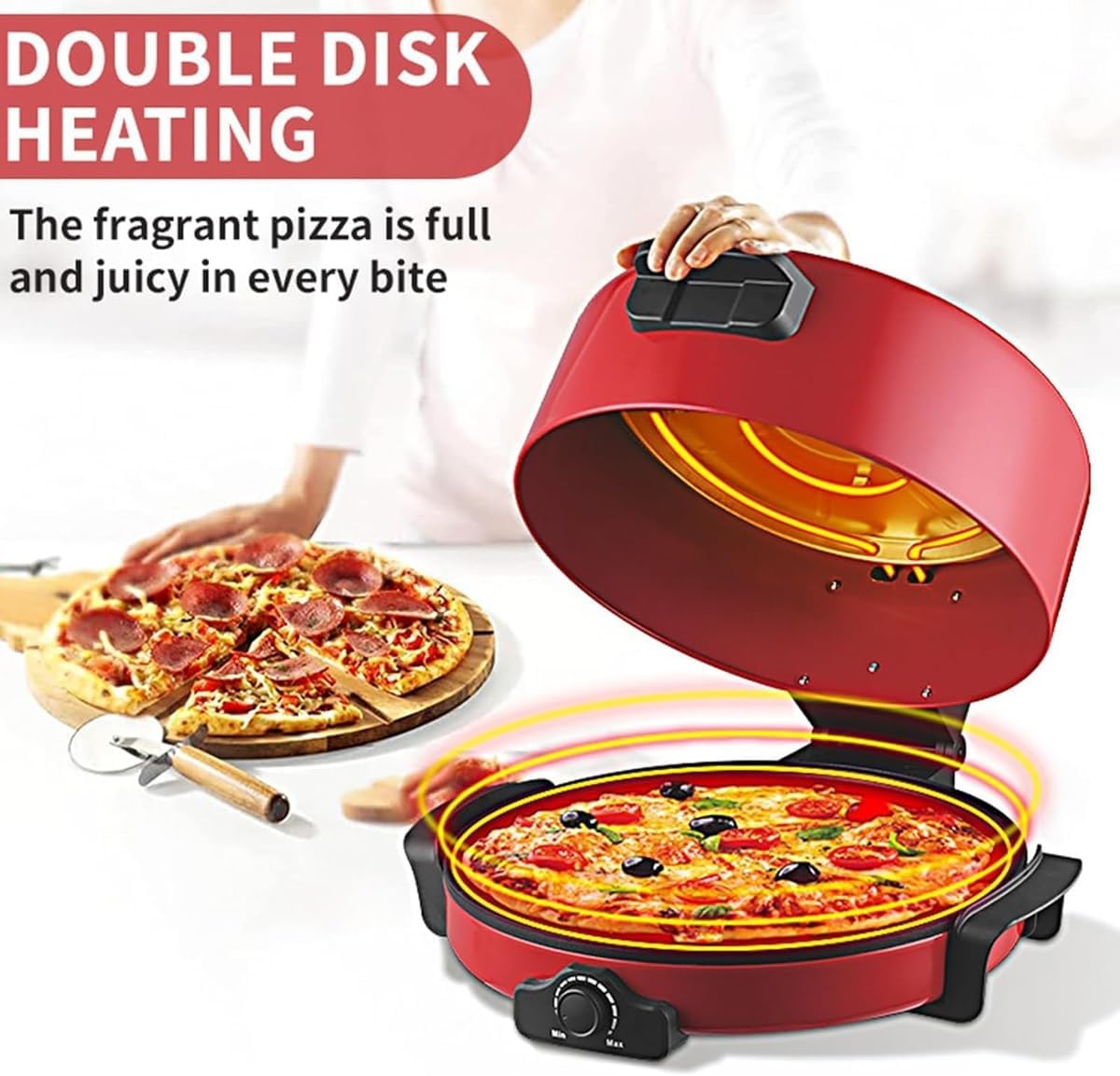 Electric Pizza Maker,2000W Portable Pizza Oven Baking Pan,15.7''Non-Stick Pan Bakeware Indoor,Adjustable Temperature Controls,Double-Sided Heating,for Pizzas, Nachos, Fajitas, Omelettes