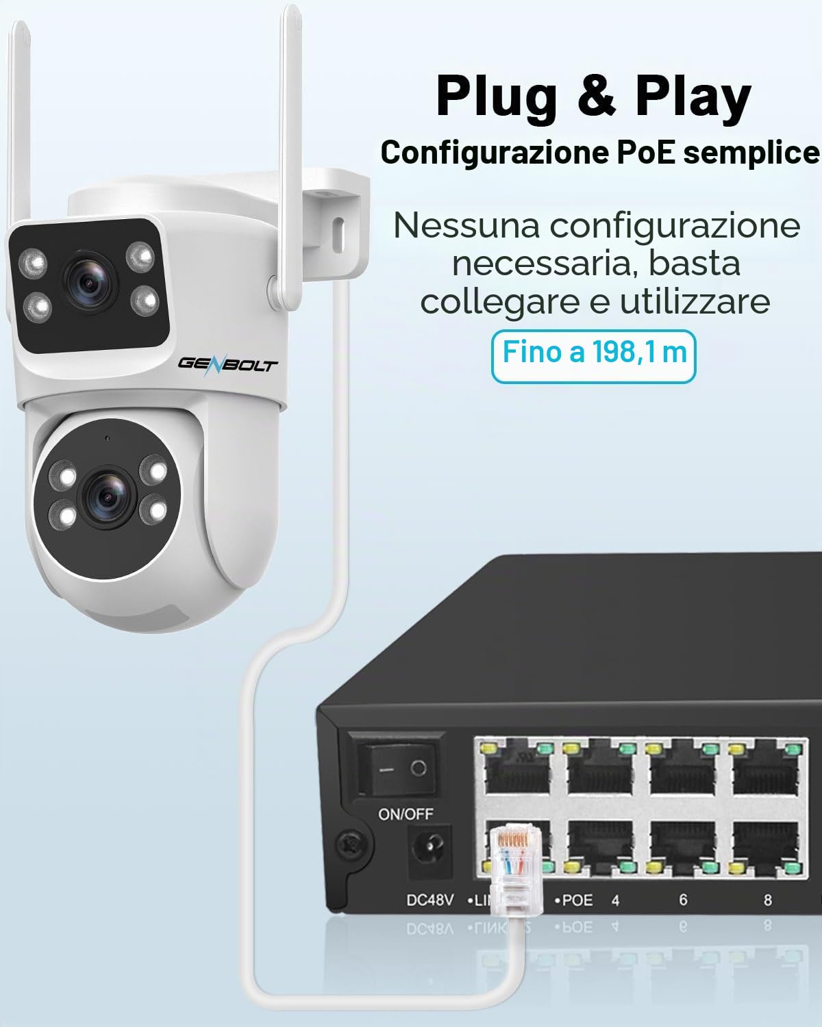 GENBOLT NVR PoE 4K, Sistema di videosorveglianza a 10 canali, Supporta telecamere IP PoE HD 8MP/5MP/4MP/1080P, Registrazione sorveglianza 24/7, HDD non incluso