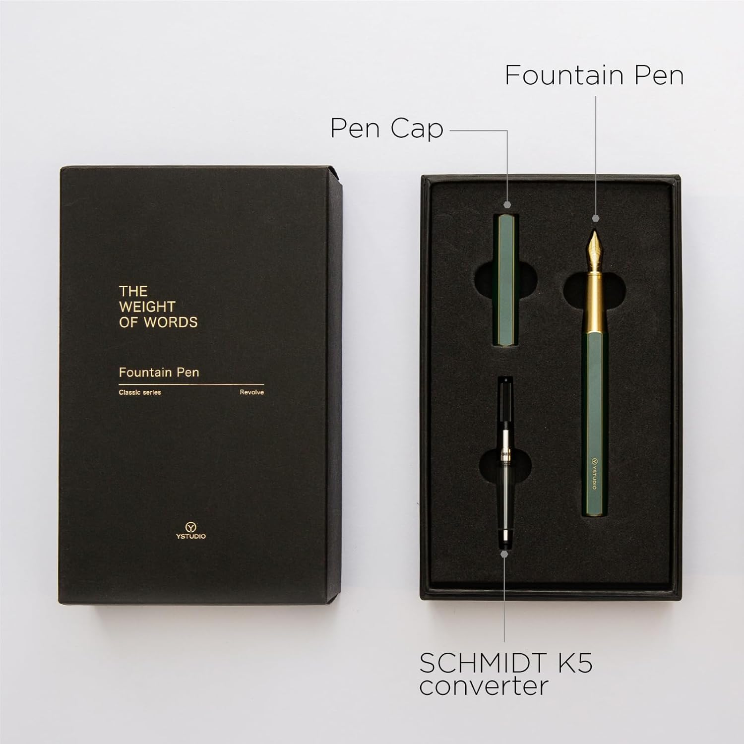 YSTUDIO Stunning Classic Revolve Fountain Pen, Schmidt Gilded Nib, Best Pen Gift Set for Men & Women, Professional, Executive Office, Nice Pens（green，M nib）