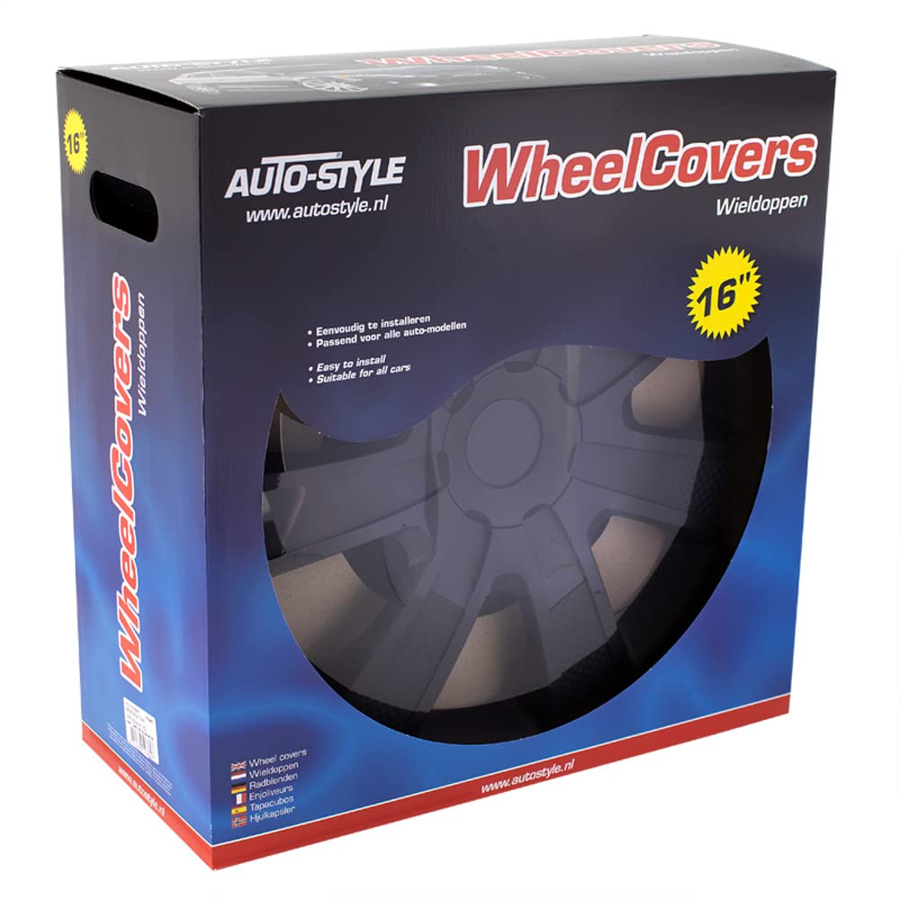 AutoStyle Tapacubos Negros Y Efecto Carbono: Set De 4 Para R12 A R17, Fácil De Montar