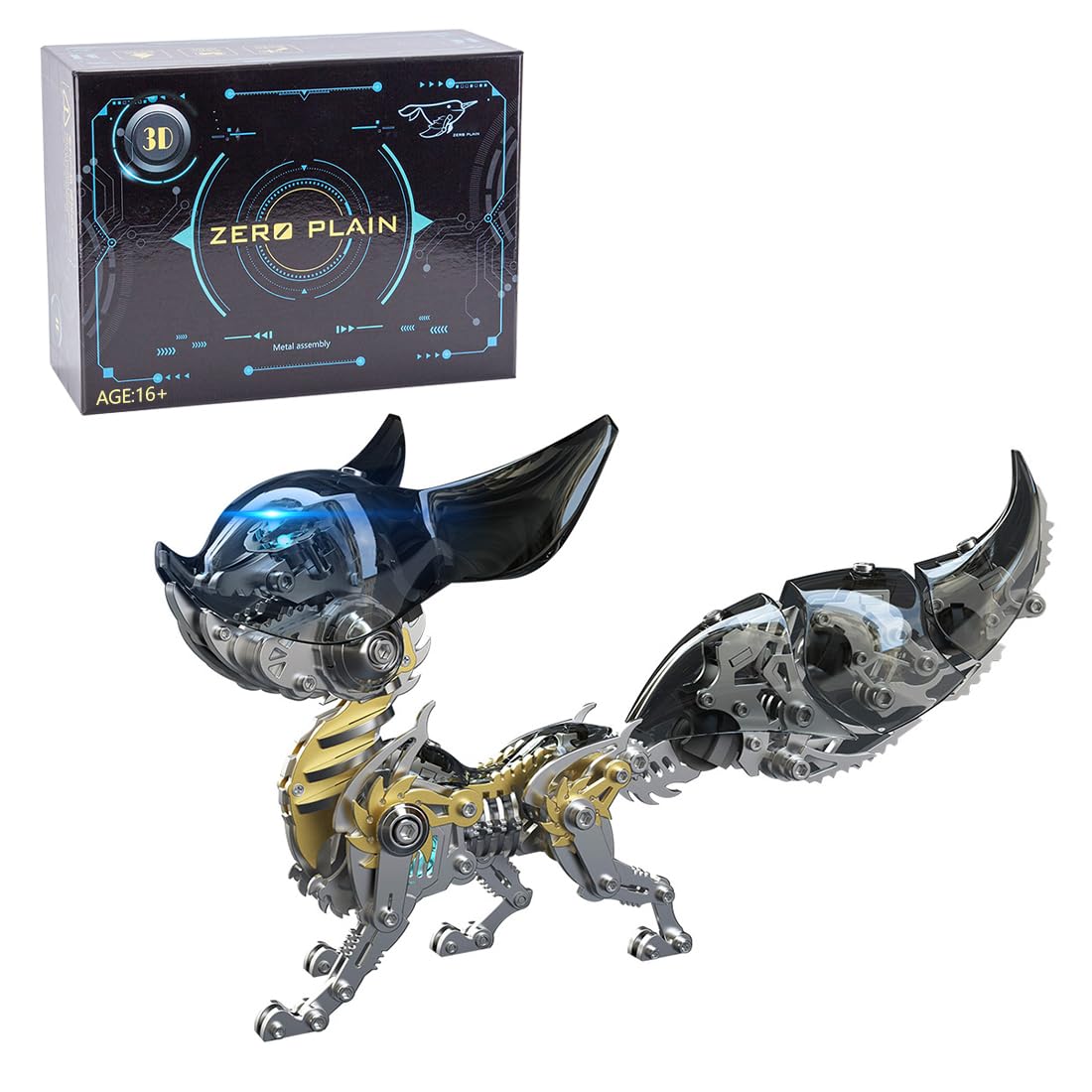 Kit di modellini meccanici 3D fai da te di volpe, parti mobili articolate e luci LED magnetiche, puzzle in metallo per adulti e adolescenti, decorazione animale steampunk, regalo unico