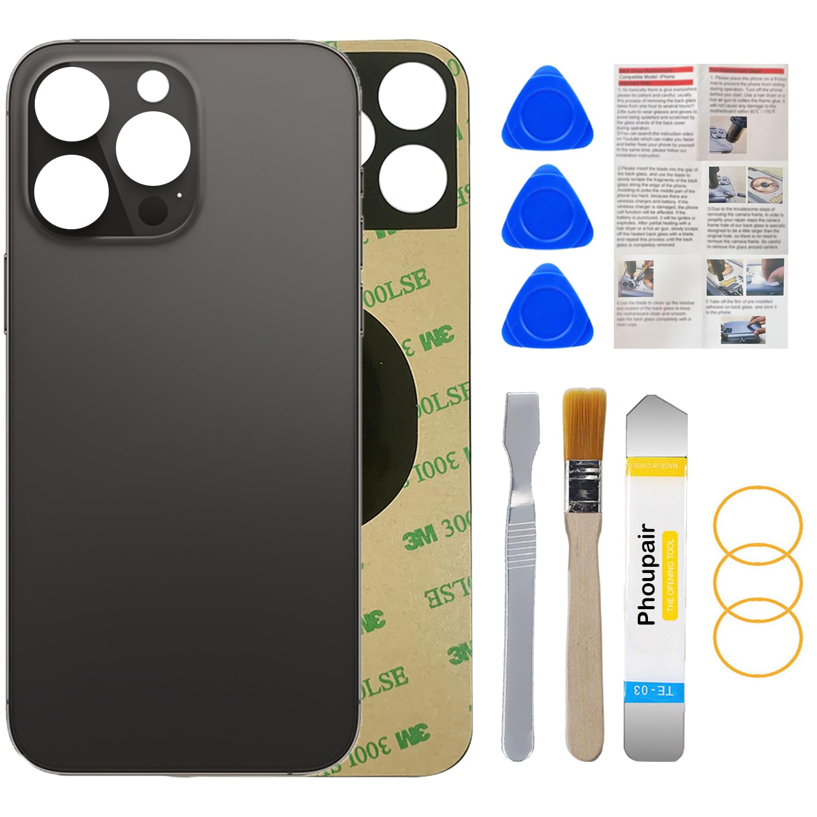 Photo 1 of Phoupair Back Glass Replacement Compatible with iPhone 14 Pro 6.1-Inches with Repairing Toolkit (Space Black)
