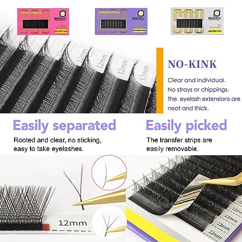 SEEDEW Eyelash Extensions Set, 3 Pieces Individual Hybrid Volume Premade Lashes - Image 4