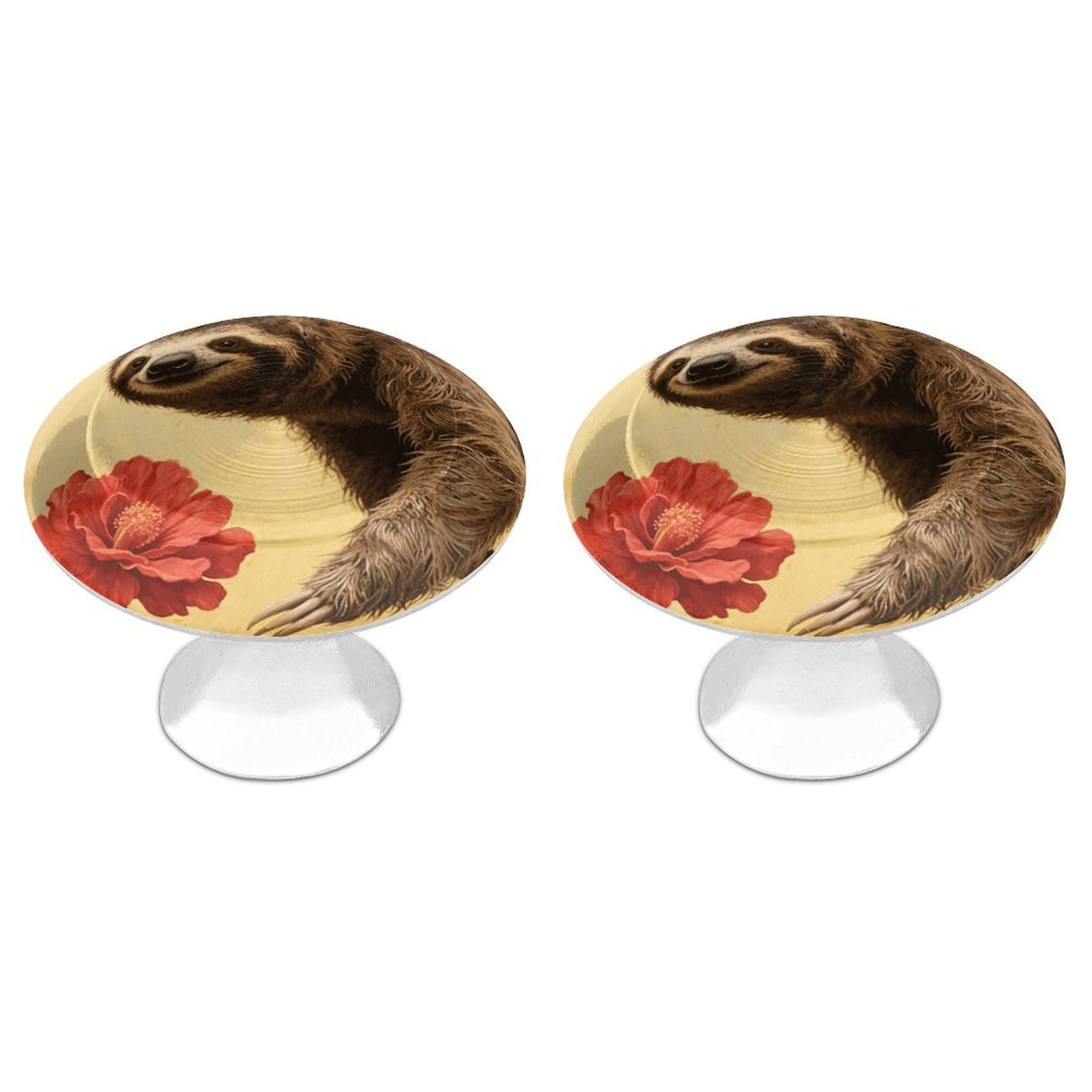 Fodpand White 2 Pack Cabinet Knobs 1.1 Inch Single Hole Drawer Pulls Handles Decorative Sloth And Flower Furniture Knobs For Dresser Kitchen Bathroom Cupboard Wardrobe Vanity Closet Door Hardware