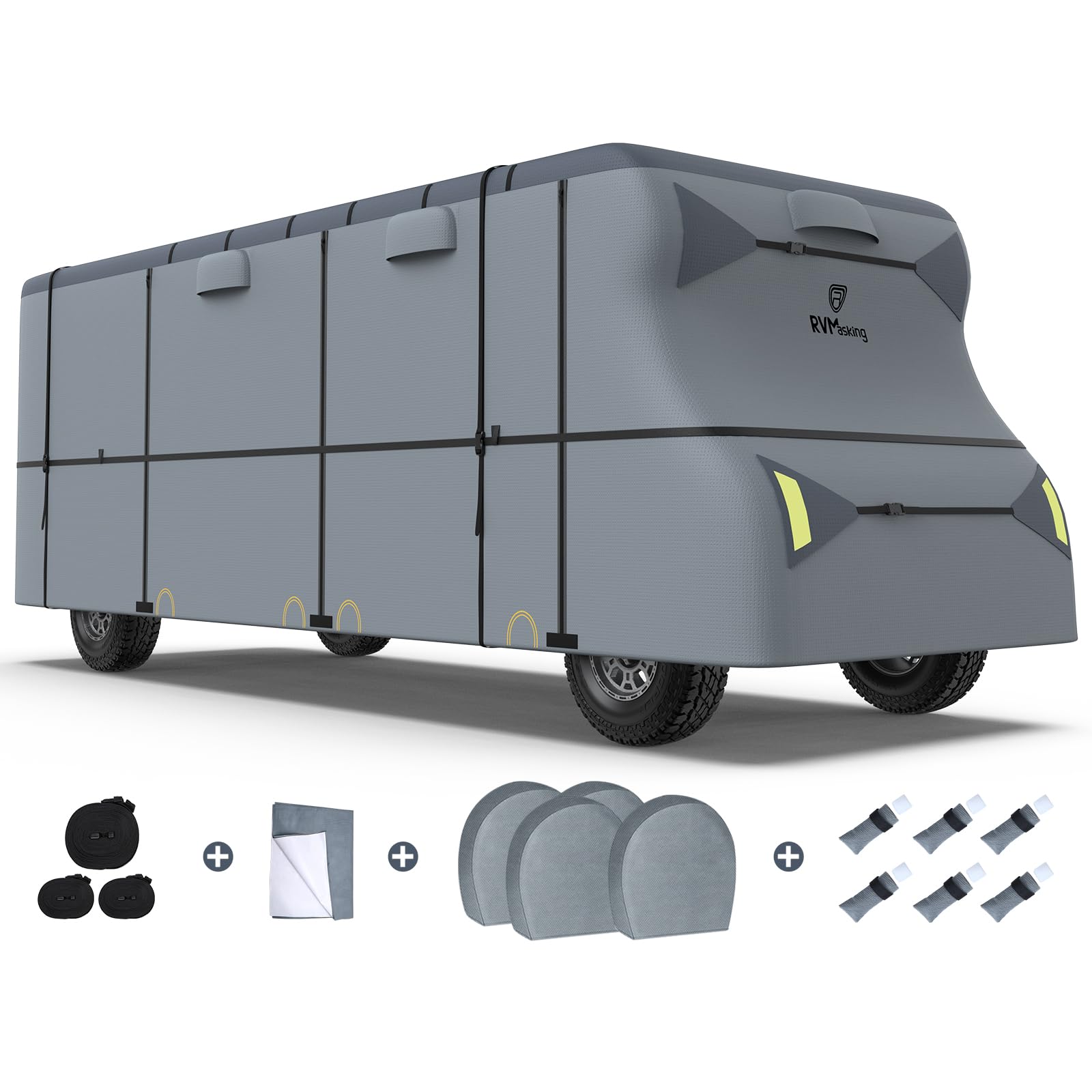 Photo 1 of RVMasking 7 Layers top Class C RV Cover Fits 23'1"-26' Motorhome - Heavy Duty Windproof Rip-Stop Anti-UV Camper Cover with 4 Tire Covers & Gutter Spout Cover 23'1"-26' Gray