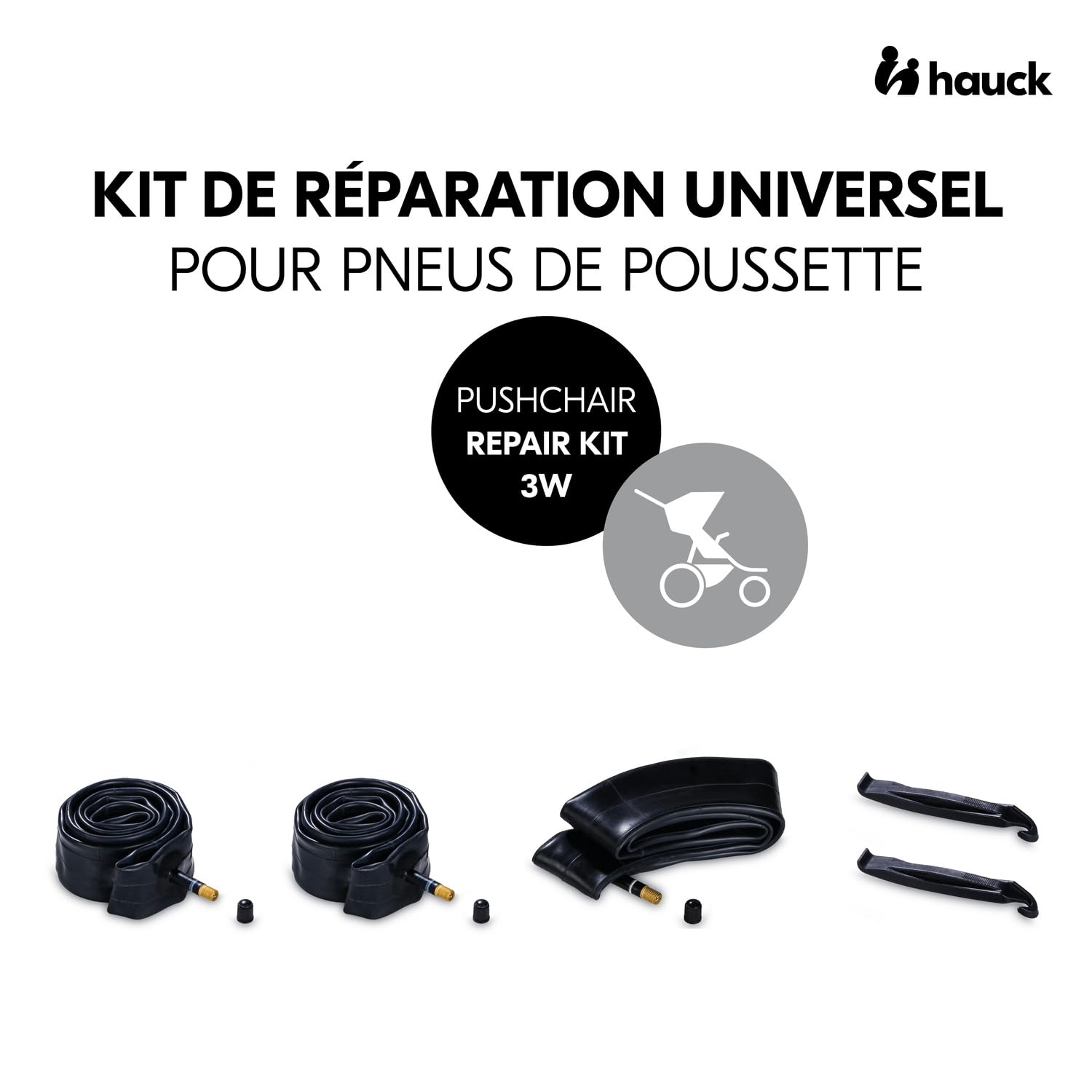 hauck Kit Reparation Pneu Chambre a Air Poussette, 2x 16 Pouces et 1x 12 Pouces - Inclus Démonte-Pneu, Roue de Rechange Poussette 3 Roues - Compatible avec Série hauck Runner - Noir