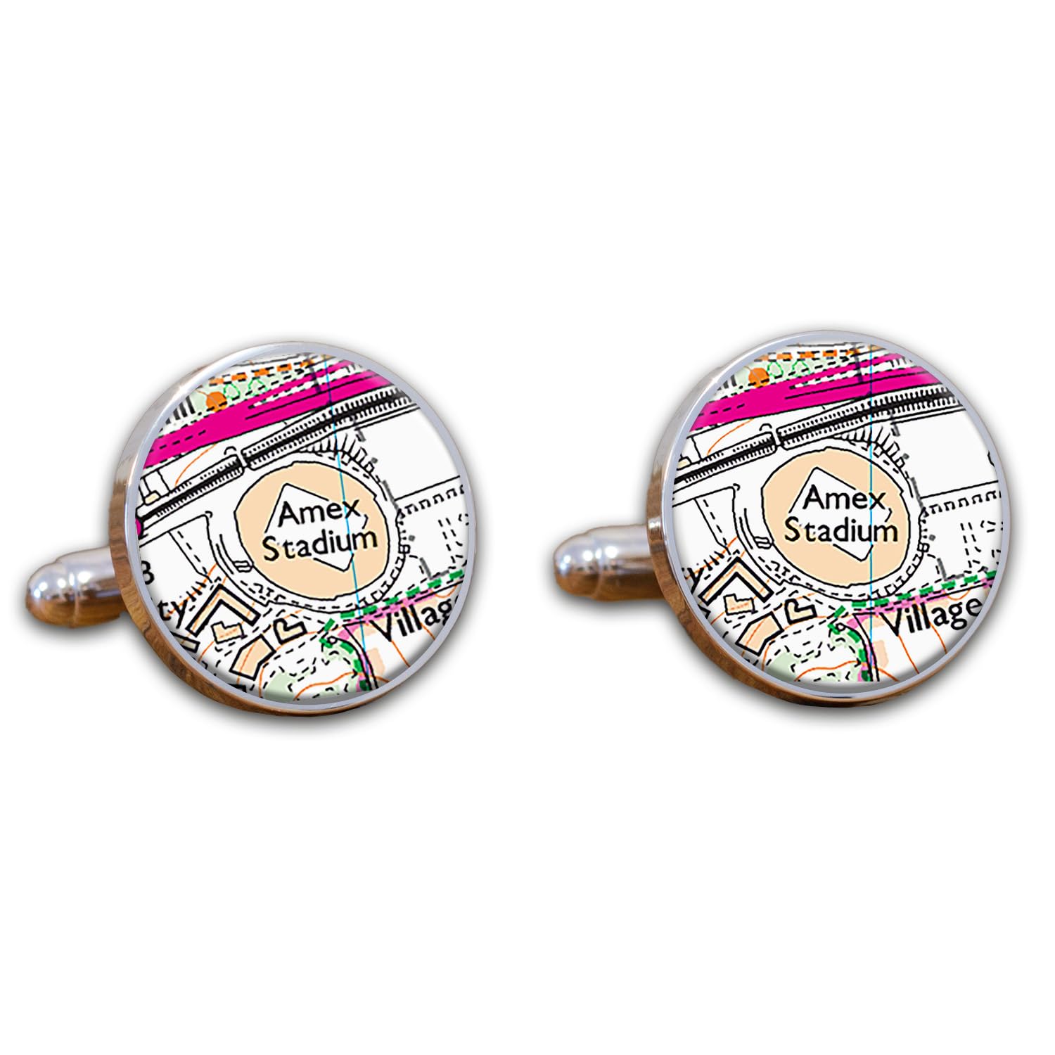 Football Stadium Map Cufflinks, Brighton Ground Map Cuff links, AMEX Stadium Map Cufflinks, Round Football Cuff Links