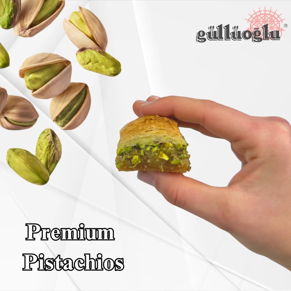 Gulluoglu Premium Dry Baklava with Pistachio, Freshly Produced and Long Lasting, Traditional Turkish Baklava (500 gr.-4 Pack)
