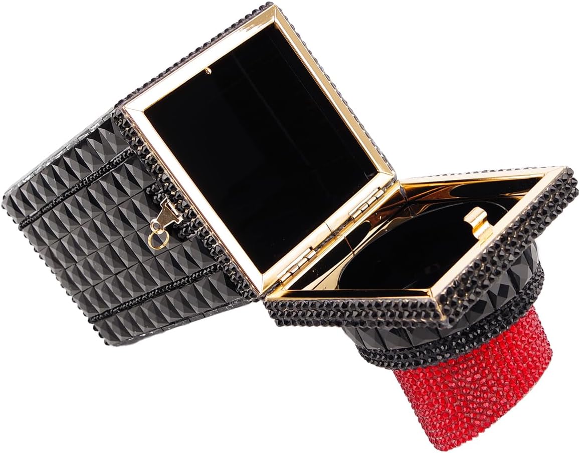 Women Lipstick Shape Inlaid Rhinestone Crystal Glitter Evening Bags Purses Clutch Sparkly Banquet Handbag | Lipstick Shape