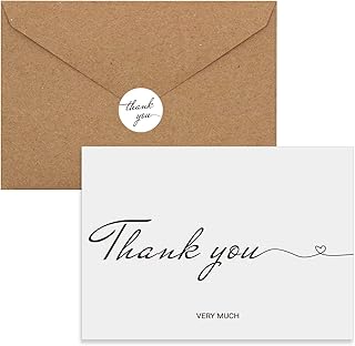 zmybcpack 50 Pack 4"x6" Folded Thank You Cards with Kraft Envelopes, Stickers, Wedding Thank You Card Bridal Shower Thank You Cards, Greeting Note Card for Baby Shower, Birthday, Small Business