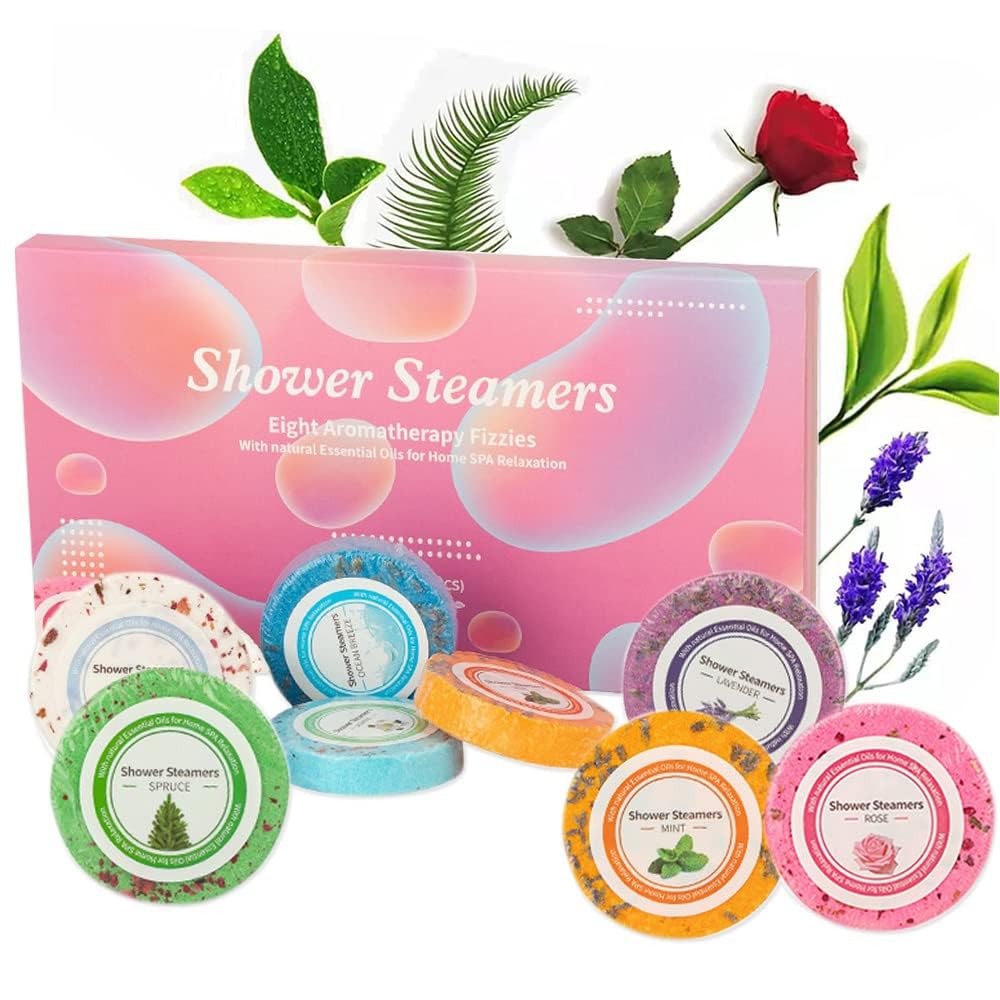 Shower Steamers Aromatherapy - 8 Pcs Bath Bombs with Essential Oils Birthday Valentine Gifts Set for Women and Men,Self Care and Relaxation Set for Home SPA