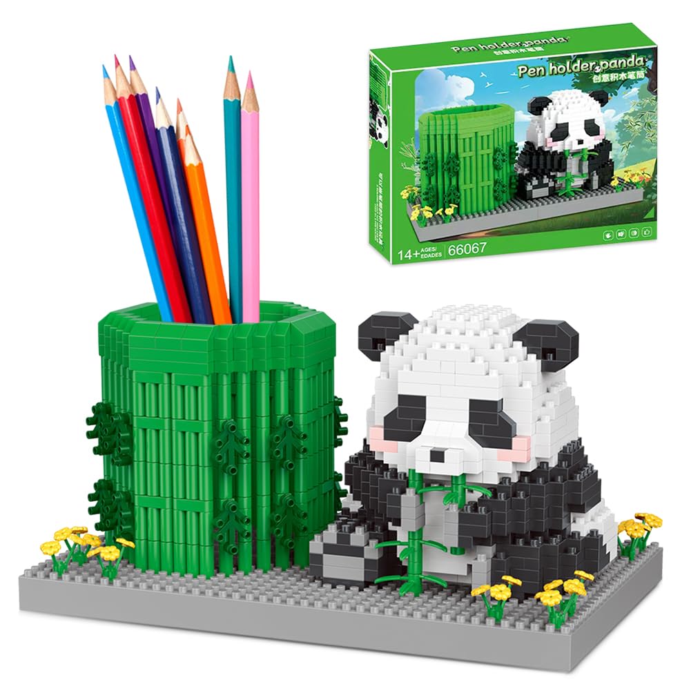 FCXVXCL Panda Building Blocks Panda Pen Holder Building Blocks DIY Desk Organiser Unique Collectible Gift Multifunctional Functional Office School Decor