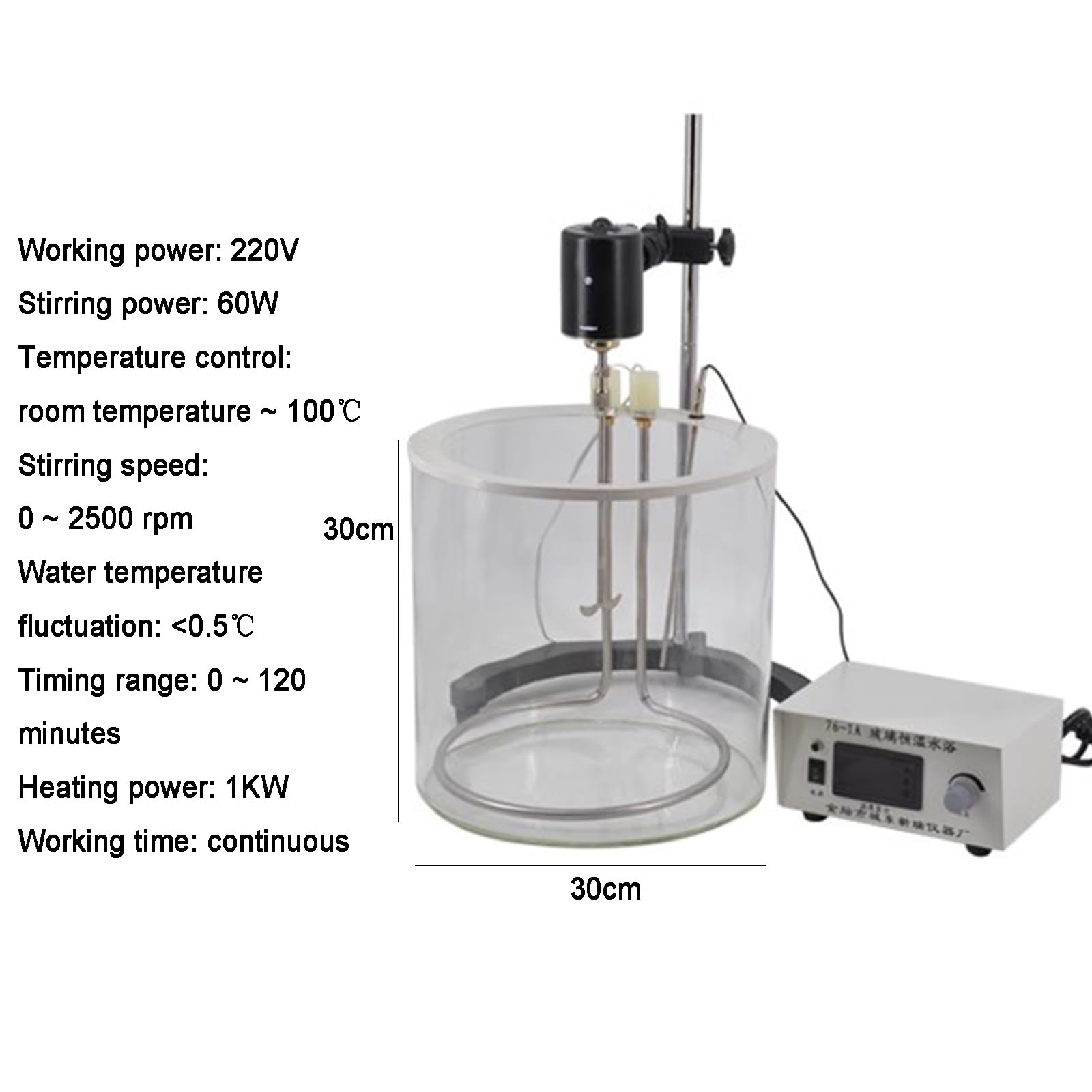 Baño María De Laboratorio, Recipiente para Baño María De Temperatura Constante con Recipiente De Vidrio, con Agitador (2500 RPM), Varilla De Calentamiento, Sensor De Temperatura