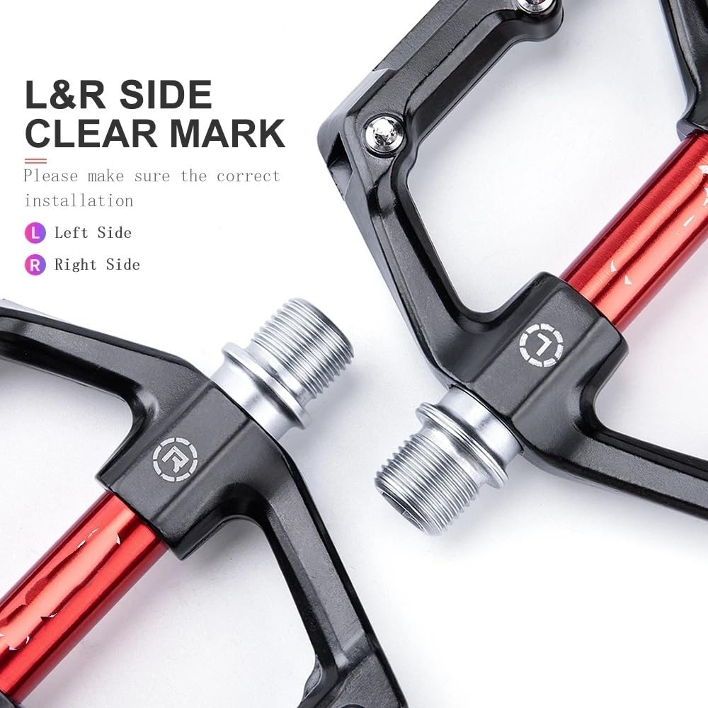 Pedales Mtb Pedales reflectantes MTB Pedal de bicicleta ultraligero de aluminio Rodamiento sellado Plataforma plana Antideslizante for todo tipo de terrenos Pedales Bicicleta MontañA(Black titanium)