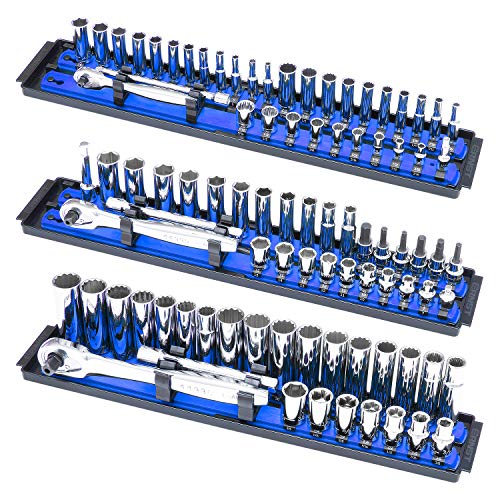 Image of ERNST Socket Boss Combo 3-Pack, Socket Rail Organizers, Blue (8511A) - Made in the USA