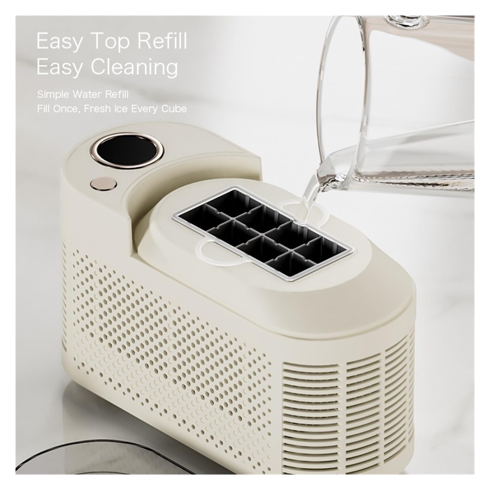Trituradora de hielo, pequeña máquina de hielo portátil para el hogar, dormitorio, oficina, camping, coche, cubo, caja de hielo automática, máquina de hielo para el hogar, restaurantes y 7