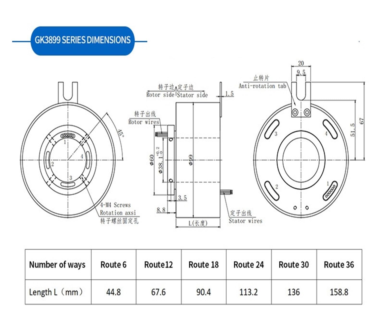 GK3899-18P10 18-way high power conductive slip ring 360 degree rotation circuit slip ring 10A