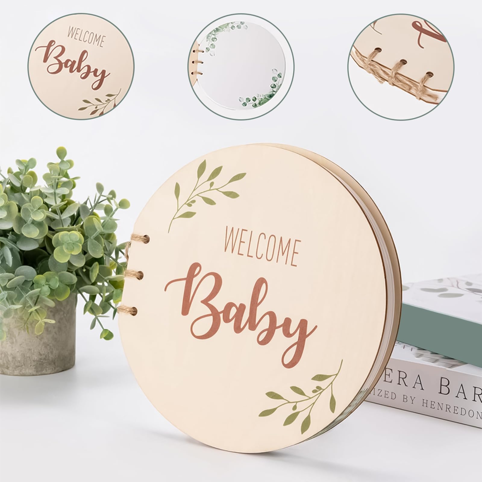 Livre D'Or Naissance Bébé, Livre Souvenir Baby Shower, Livre D'or Baptême Rond, Livre D'Or Couverture Bois, Livre D'Or Pour Fête Prénatale, 35Pcs Papier Blanc, Bénédictions Pour Le Bebe (A