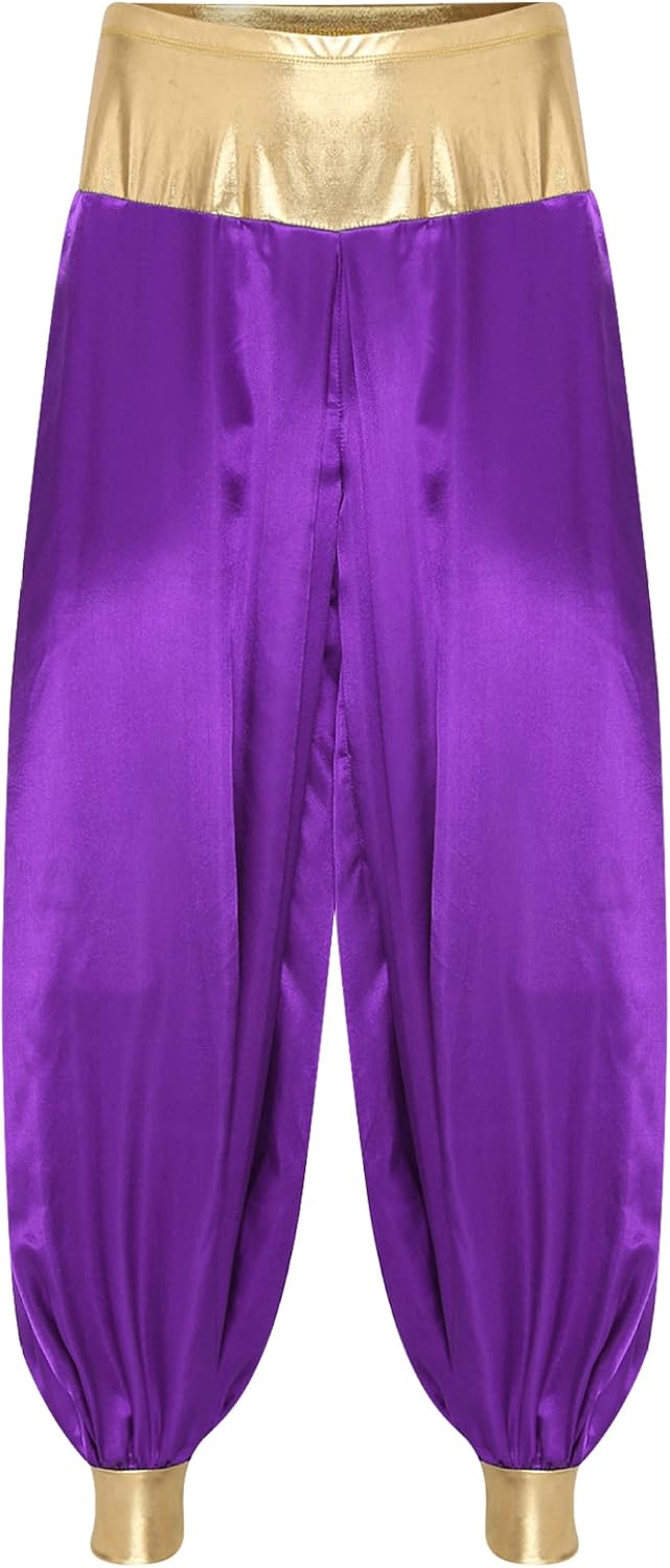 Men's Desert Prince Costume Pants Metallic Shiny Patchwork Arabian Prince Magical Hippie Harem Pants