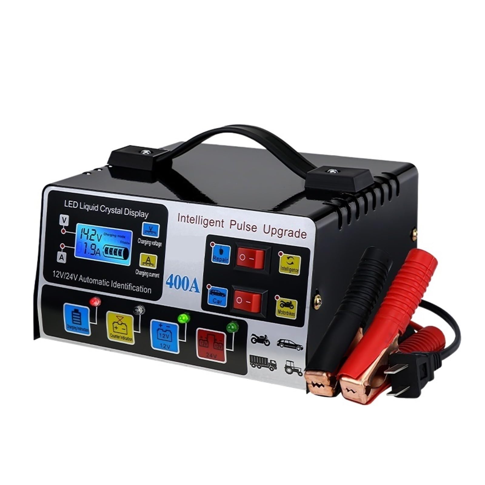 Cargador De Batería Coche 12V24V Reparación Pulso Inteligente Alta Frecuencia Completamente Automático Pantalla LCD Potencia Potente Carga Rápida