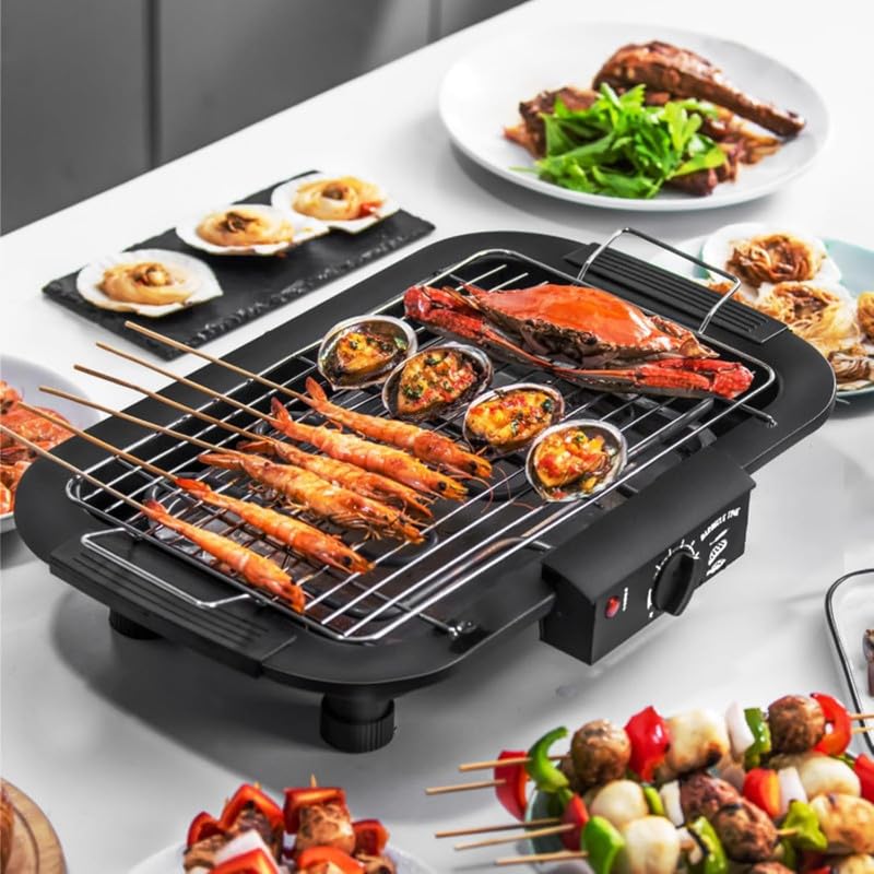 Electric Grill 2000W Smokeless Indoor/Outdoor Barbeque Set - Adjustable Temperature Control Tandoor with Skewers, Removable Drip Tray - Portable Electric BBQ for Home Use-image-7