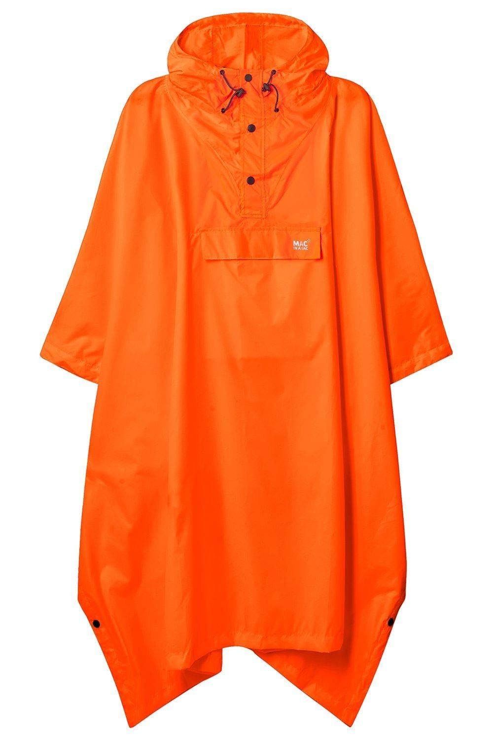 Mac in a Sac - Poncho - Packable Waterproof Cape for Men & Women - Lightweight and Breathable Rain Jacket with Hood that Packs into its own Bag - Neon Orange - One-Size