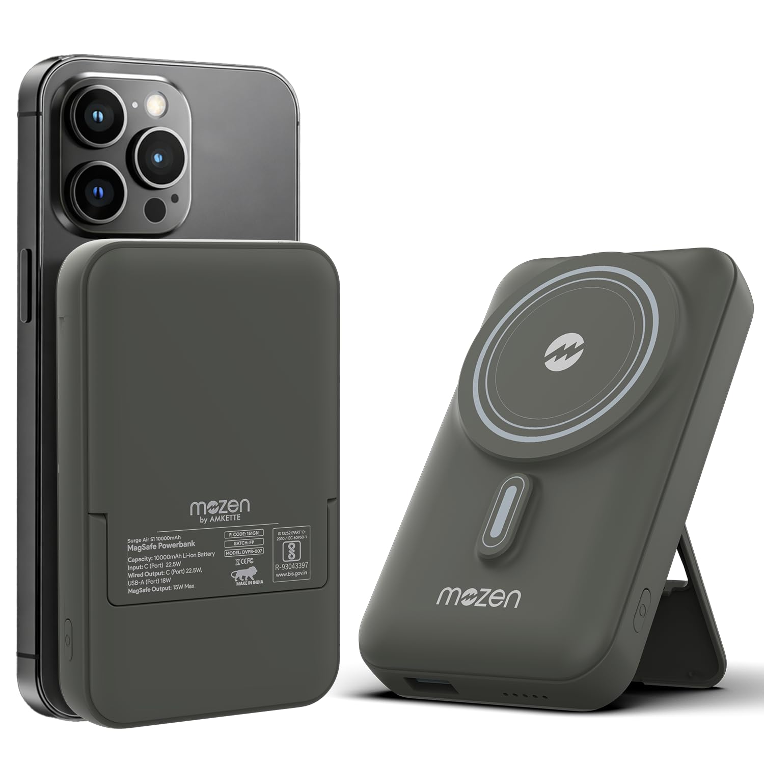 Mozen by Amkette Surge Air S1 10000mAh Power Bank | MagSafe Power Bank Fast Charging | 22.5W USB-C Input/Output + 18W USB-A | 15W Qi Wireless for Android & 7.5W iPhone 12 & Above | 1 Year Warranty-image-25