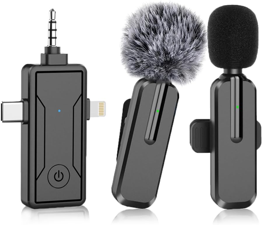 2-Pack Wireless Lavalier Microphone – Professional Clip-on Mic for iPhone Android Cameras – Mini Lapel Mic for Outdoor or Indoor Video Interviews Streaming Recording and Content Creation