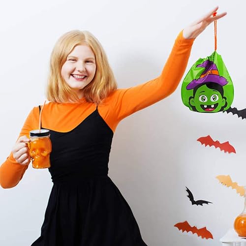 Miniatura 6 de CCINEE 24 bolsas de golosinas con cordón de Halloween, 12 estilos, bolsas de golosinas de Halloween para niños, suministros de fiesta de Halloween