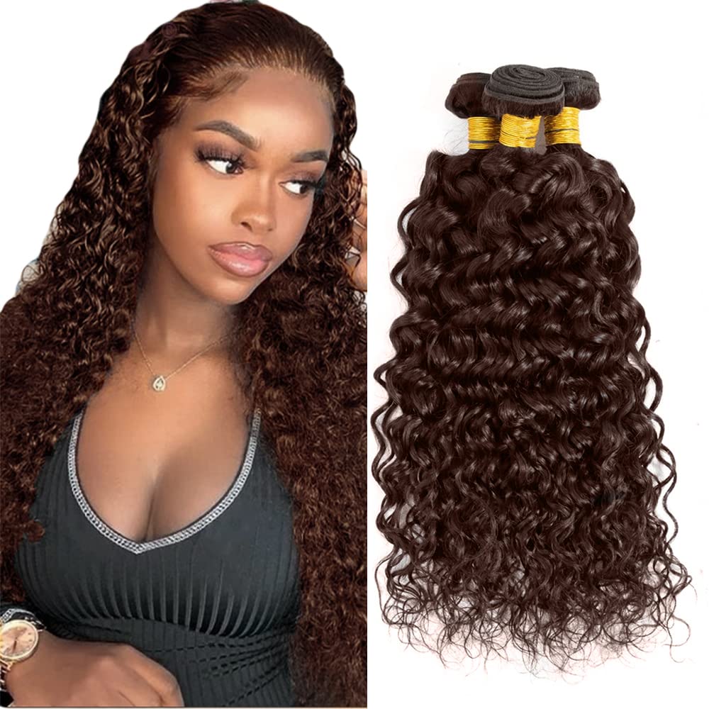 NiegMeag Chocolate Brown Deep Wave Human Hair Bundles 20-24 Inch Unprocessed Brazilian Virgin #4 Deep Curly Extension 300g
